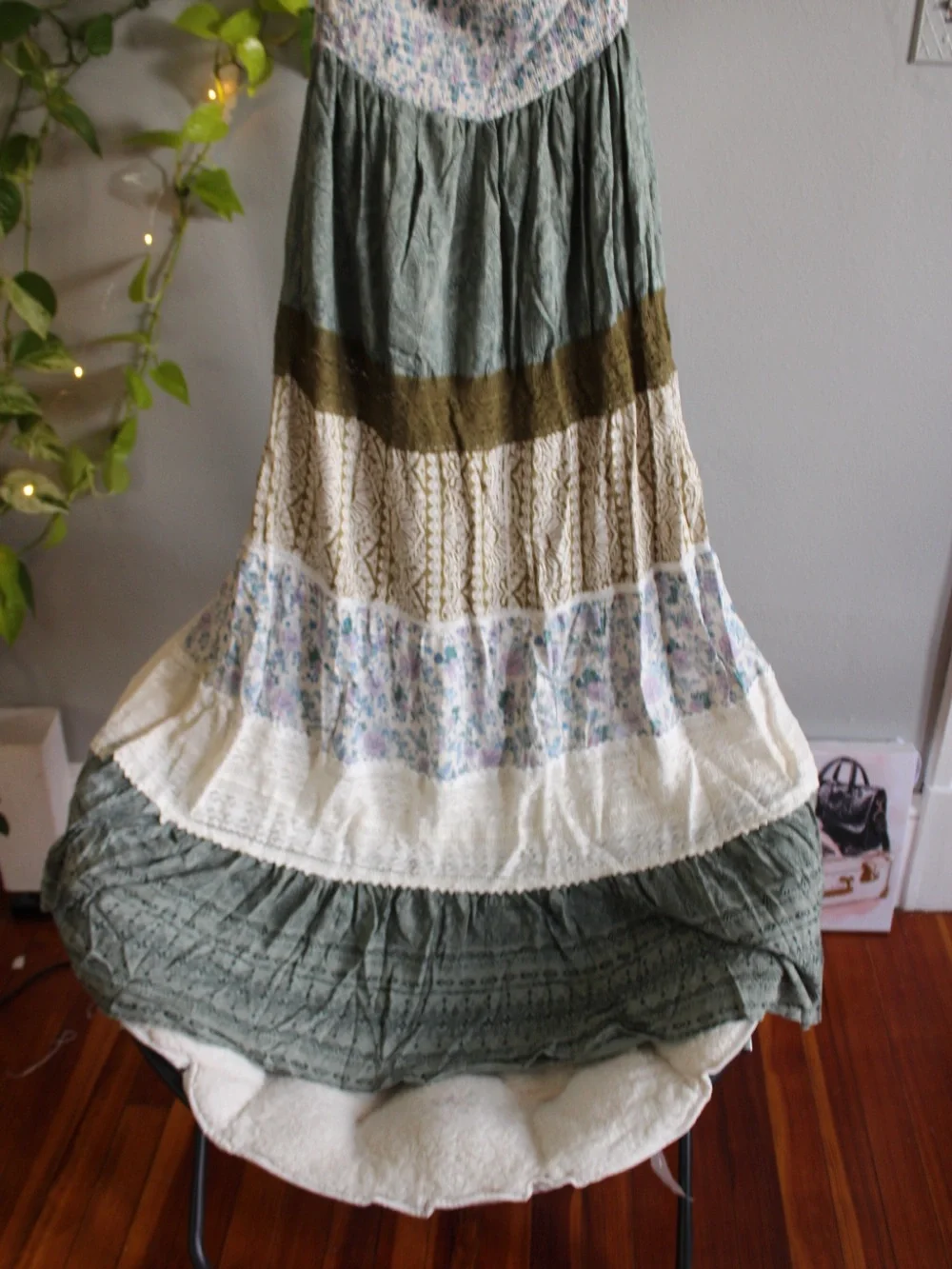 NWT Angie Boho Patchwork Tiered Maxi Dress Size S Floral Cottagecore - Picture 6 of 13